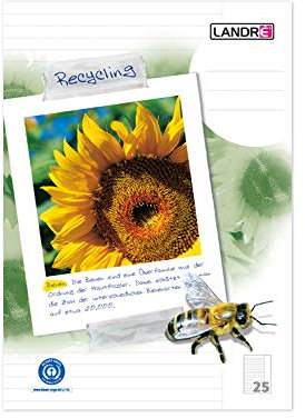 Landré 100050215 Heft Recycling A4, Lineatur 25, Liniert mit weißem Rand, 1 Stück