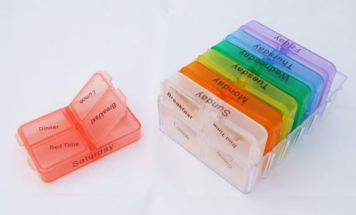 Pillendose für 7 Tage (verschiedene Farben) – Wochentag-Label