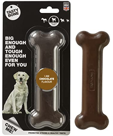 TastyBone Nylon Dog Chew Toy for Large Dogs (Chocolate) - Indestructible for Aggressive Chewers, Everlasting Flavour, Strong Healthy Teeth, Made in the UK