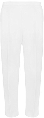 MyShoeStore Pack of 2 Ladies Half Elasticated Trouser Womens Stretch Waist Casual Office Work Formal Pull On Trousers Straight Leg Pants Bottoms with Pockets (White, 22/27)