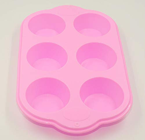 Selecto Bake 6 Cup Silicone Bun, Muffin Tray Non Stick Tin Baking Pudding, 6 Cup Pan Muffin Tray Non Stick Cupcake Baking, Pink