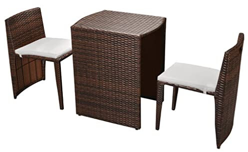 vidaXL Bistroset 3-TLG. mit Auflagen Balkonset Sitzgruppe Gartenmöbel Balkonmöbel Gartenset Garnitur Tisch Stühle Poly Rattan Braun