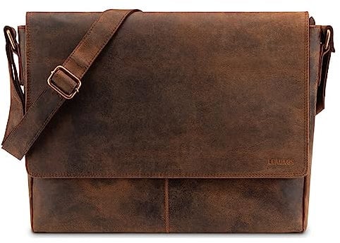 LEABAGS Sac à bandoulière en cuir pour hommes et femmes | Sac pour ordinateur portable jusqu'à 15 pouces | Sangle d'épaule | Sac messager | Sac de travail | Sac d'enseignant | Vintage rouge-brun