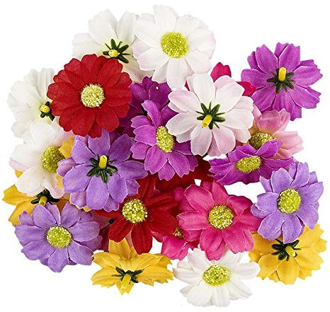 Ideen mit Herz Deko-Blüten, Kunstblumen, Blüten-Köpfe, Verschiedene Sorten, ca. Ø 4-5 cm (Margerite - bunt - 27 Stück)