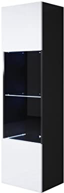 MB Muebles Bonitos | Vitrinenschrank Luke V6 | Breite 40 x Höhe 165 x Tiefe 29 cm | Glänzendes Melamin | Schwarz und Weiß