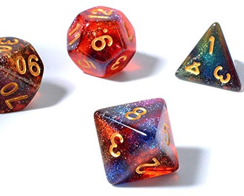 FLASHOWL D20 Würfel Sternenhimmel Farbe ändern unter Licht Würfel Milchstraße Würfel 4 Farben in einem Würfel Würfelspiele Tischspiele Würfel Set W20, W12, W10 und Würfel DND RPG MTG (7 Teile)