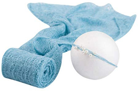 STOBOK Newborn Stretch Wraps Baby Photography Props Long Ripple Wrap with Headdress DIY Blanket Outfits Wraps for Baby Boys and Girls (Blue)