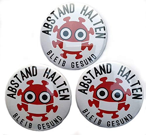 Kilala Button Anstecker Set Corona Bitte Abstand halten! 59mm mit Nadel-Verschluss an der Rückseite (3 Stück)