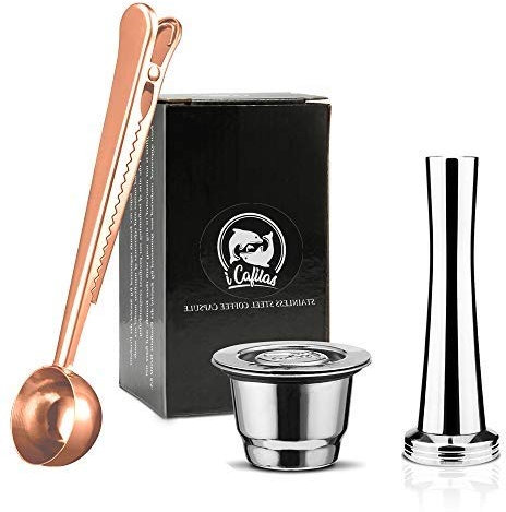 Capsules Nespresso Reutilisables inox Réutilisables de café Rechargeables Pour Machine À Café Nespresso dosette (1 PACK,1 Tamper,1 Spoon)
