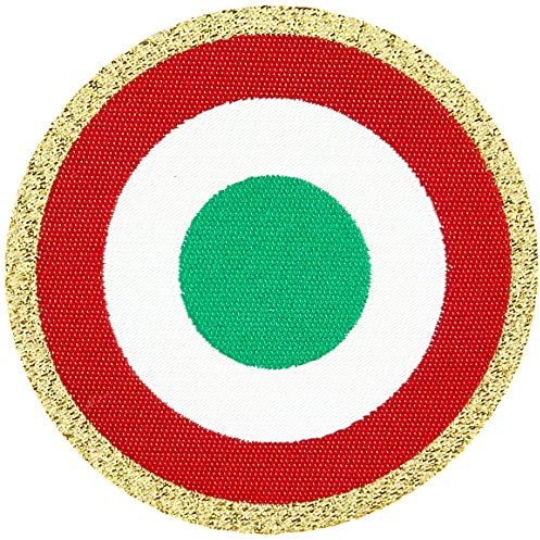 Centro Ricami Patch-Toppa Microricamata in HD/Jacquard (Alta Definizione) -Coccarda Tonda Italia 4 Colori Bordo lamè Termoadesiva, Micro Filo, Diametro : Cm.5,8 - Made in Italy