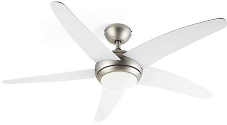 KLARSTEIN Bolero – 2 en 1, ventilador de techo, 134 cm, lámpara de 55 W, aspas de madera, mando a distancia, Blanco