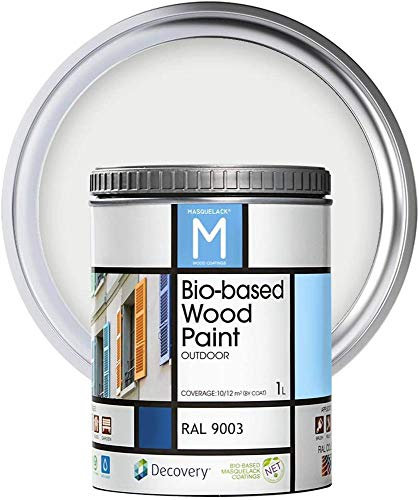 Impregnante per Legno Esterno - Bianco - RAL 9003-1 Litro - Protegge dall'Acqua, Umidità e Raggi UV - Vernice Naturale ad Alta Copertura e Rifinitura Semi Opaca - Asciugatura Veloce