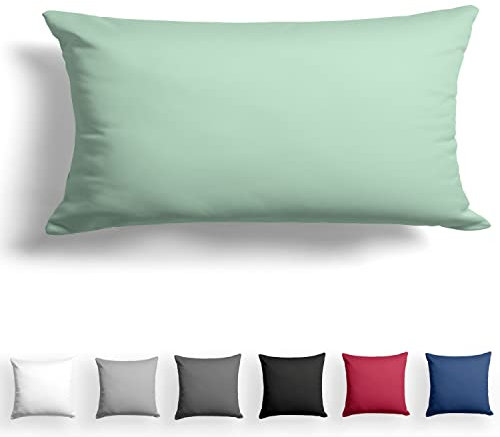 Alreya Mako Satin Kissenbezug 40 x 80 cm - 100% Baumwolle mit YKK Reißverschluss, Superweicher Kopfkissenbezug, Kissenhülle, Oeko-TEX® Standard Zertifiziert, Grün, nur Kissenbezug