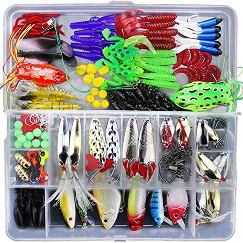 Ewolee 141 PCS Angelköder-Set, Spinner Angeln Set, Angelzubehör für Hecht, Forelle, Zander, Barsch