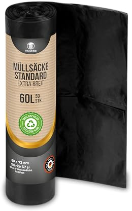 Müllsäcke 60L EXTRA BREIT Schwarz (50 bis 2000 Müllsäcke) (500)