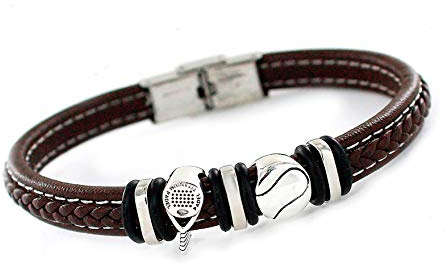 Promojoya Pulsera Hombres Eres Mi Jugador de Padel Favorito Plata y Cuero
