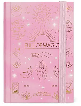 Legami - Tagesplaner Small, 16 Monate, September 2023 bis Dezember 2024, Verschluss mit Gummiband, Monatsplaner Januar 2025, 9,5 x 13,5 cm, Magic Thema