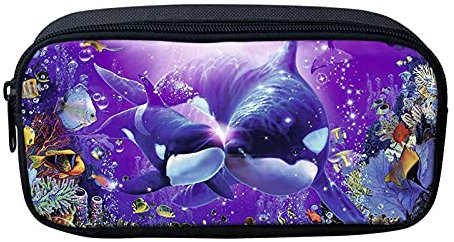 Showudesigns Orca Killer Whale Federmäppchen kleine Tasche Stiftemäppchen Schulbedarf für Grundschule Studenten Delphin lila