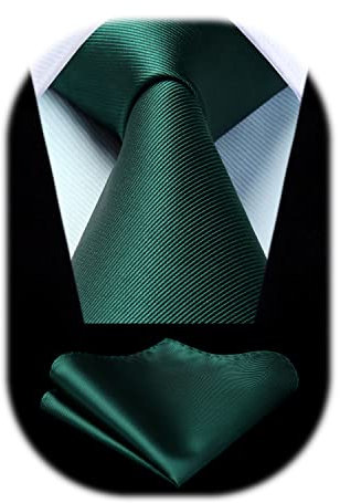 Enlision Grüne Krawatte Herren Hochzeit Krawatten und Einstecktuch Set Einfarbig Seide Schlips Dunkelgrün Elegant