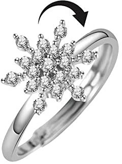 IMINI Spinner Schneeflocken Ring für Damen Mädchen Zirkonia Kristall Offene Statement Ringe Weihnachts Ring Fingerband Verstellbar