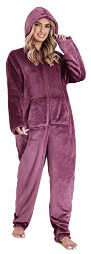 CityComfort Jumpsuit Damen Kuschelig Fleece Einteiler Schlafanzug Onesie Damen S-XL (Lila, M)