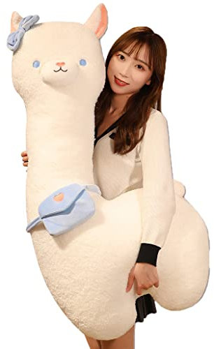 Funthy Alpaka Kuscheltier Plüschkissen Niedliches Stofftier Dekokissen Süße Weiche Plüschtier Schlafkissen Für Sofa Kinderzimmer Plüsch Tier Kissen Geschenke Für Kinder Damen Mädchen-Blau||65CM