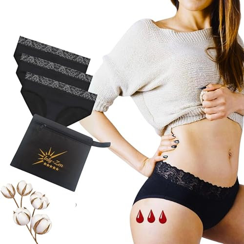 Culottes Menstruelles en Coton Bio, Lot de 3, Lavable et Réutilisable, Ultra Absorbant, sous-Vêtements Féminins (L)