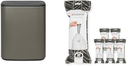 Brabantia Bo Touch Bin - 1 x 60 Litre Inner Buckets (Platinum) Waste/Recycling Kitchen Bin + M Liners Multipack Box (120 rolls)
