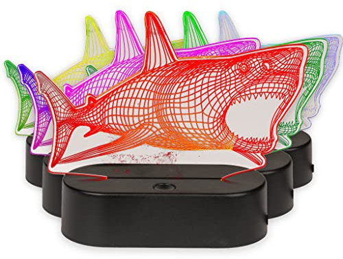 MIK funshopping 3D-Leuchte Nachtlicht 3D Effekt-Lampe mit Farbwechsel, 20cm hoch (Hai)