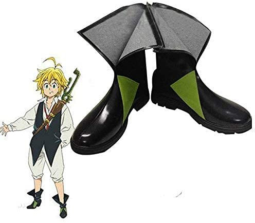 Japanische Anime The Seven Deadly Sins Cosplay Schuhe Meliodas Cosplay Perücke Herren Halloween Cosplay Kostüm schwarze Stiefel 40 nur Perücke (Farbe: nur Schuhe, Gr??e: 42)