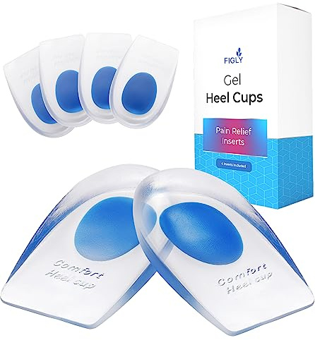 Figly Heel Cushions for Heel Pain Relief (4 Pack) - Gel Heel Cushion Inserts, Gel Heel Cups Heel Pain Relief, Heel Pads Shoes, Heel Support Heel Inserts Men Women Plantar Fasciitis Heel Cup Heel Spur