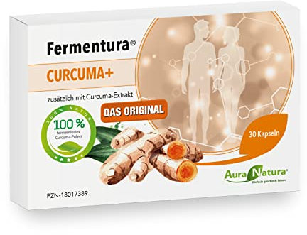 Aura Natura Fermentura Curcuma Plus - Curcuma Kapseln Hochdosiert - Fermentiert - Enthält Curcumin - Vegan und ohne unerwünschte Zusätze- 30 Kapseln, 1er Pack