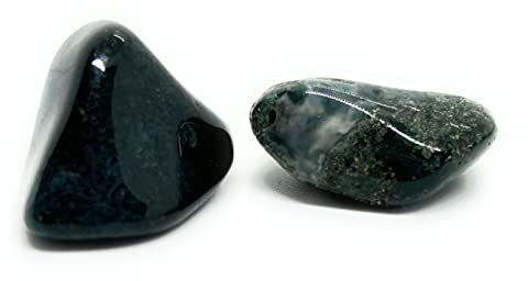 Trommelsteine, Edelsteine, Handschmeichler, Heilsteine (2 Stk) - verschiedene Steine wählbar (z.B. Amethyst, Jaspis, Tigerauge, Mondstein, Aventurin u.a.) - 2er Set (Moosachat)