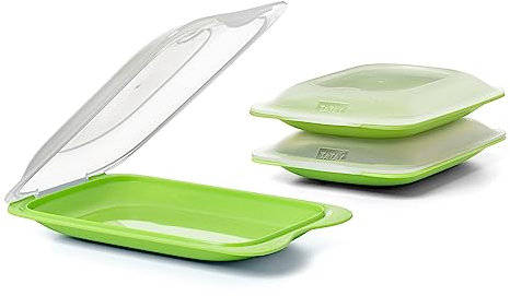 TATAY Porta Embutidos Fresh | Set de 3 Mini | Tupper Embutido Nevera | Tapa Extraíble, Apilable | Apto Congelador, Microondas y Lavavajillas | Libre de BPA, 12 x 3,1 x 18 cm, Color Lima