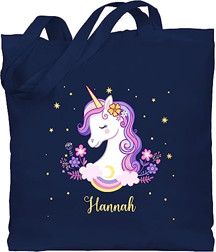 Baumwolltasche - Einhorn Geschenk Einhörner I Unicorn - Unisize - Navy Blau - personalisierte tasche mädchen jutebeutel kindergarten unicorns with beutel name stoffbeutel wechselkleidung