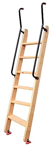 Hochbett Leiter Etagenbett-Leiter mit Haken und Handlauf, 4/5/6-stufig Holz Doppelstockbett-Leiter für Haus RV Loft Schlafsaal, Last 330lbs (Color : Natural, Size : 6-Step/T