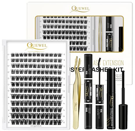 QUEWEL 144 Pcs DIY Wimpern-Extensions, Lash-Extension mit langanhaltenden Cluster-Lashes Bond und Seal, natürliche Lash-Cluster für Anfänger zu Hause (QU-H-DH-06)