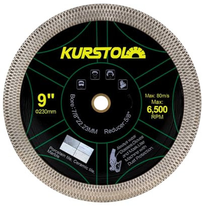 KURSTOL Diamant-Trennscheibe - 2 Stück 230mm Dual-Purpose Diamanttrennscheibe,Angle Grinder Blade Arbor 22.23-15.87mm for Cutting and Grinding Ceramic Tiles,Porcelain,Granite,Marble