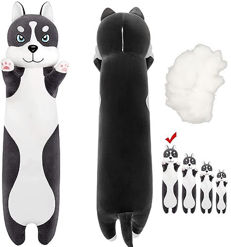 LEcylankEr Husky Kuscheltier 50/70/90/110 cm Weicher Kuscheltier Hund, Hunde Plüschtier Kissen, Husky Plüschtier für Kinder Erwachsene, Süßes Geschenk für Geburtstag Weihnachten Valentinstag (110cm)