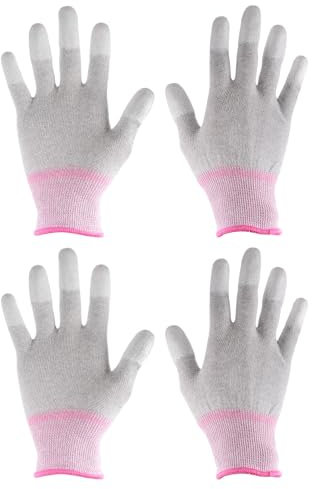 QUARKZMAN 2 Paar antistatische ESD-Handschuhe, 19 cm, Overlock-Kante, hochbeständige Carbonfaser-Computerhandschuhe für die Installation und Reparatur von PC-Computerelektronik (klein), Pink