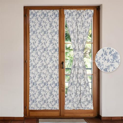 Moslovstar Französische Türvorhänge aus Leinen, 2er-Set, eleganter Landhausstil, Retro-Orchideen, Vordertürvorhang, Doppelstangen-Taschen-Raffhalter enthalten, 64 x 183 cm