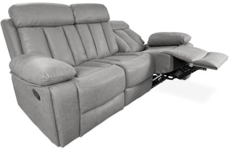 Homey - Sofá de 3 Plazas con Función Relax, Modelo Havana con Reclinación Manual de Respaldo y Resposapiés en 2 Asientos Laterales, 206 cm (Ancho) x 103,5 cm (Alto) x 93 cm (Fondo), Gris Marengo