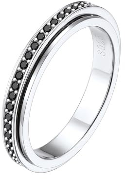 Silvora Einfacher Damen Spinner Fingerring mit Zirkonia Anti-Stress Fidget Bandring 3.5mm breit 925 Silber Zirkon Ehering Freundshaftsring Patnerrinng Ringgröße 59.5 (19)