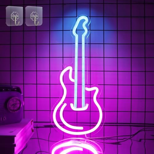 CooPark Gitarren Neonschild, LED Kunst Wanddekoration, Neonlicht mit USB Dimmbar, Studio Musikliebhaber Party Bar Schlafzimmer Dekoration, Kreative Geschenke für Geburtstag Weihnachten Freunde Kinder
