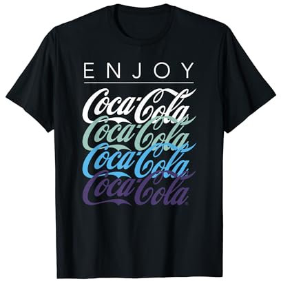 Coca-Cola T-Shirt Noir Uni Classique Léger Manches Courtes Col Band Coupe Classique Unisexe Adulte S