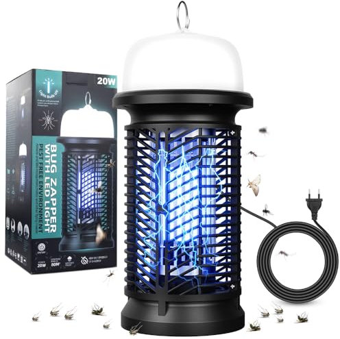 20W Insektenvernichter Mückenlampe Elektrisch mit 9W LED-Licht, 4500V UV Mückenfalle Mückenschutz Fliegenfänger mit 1.5m Kabel, Fliegenfalle Insektenfalle für Innen Schlafzimmer Küche Büro