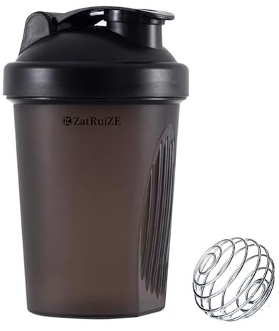 ZatRuiZE Shaker à protéines 400 ml, sans BPA et DEHP, couvercle à rabat anti-fuite - Bouteille shaker pour protéines et compléments alimentaires Noir