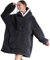 Yikayin Hoodie Decke, Übergroße Hoodie Decke Damen Herren, Warme Gemütliche Weiche Hoodie Decke mit Ärmeln und Großer Tasche - Grau