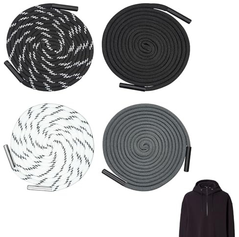 4 Pcs Waist Drawstring Cord, Extra Long Trouser Drawstring Cord, 162cm Long Encrypted Cotton Ropes with Metal Tips, Ideal for Hoodies Sweatpants Jackets Bags, 4 Colors for All Your Fashion DIY Needs
