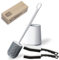 Bmeigo Silicone Toilet Brush with Holder Crevice Cleaning Brush Set, Toilet Brush Silicone Flexible Bristles Long Handle Flooring/Wall Mounted Deep Cleaner Anti-drip for Toilet Bowl Bathroom (White)